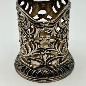 Vintage Neiman Marcus Silver Plated Filigree Glass Candle Holder Italy 3' Tall